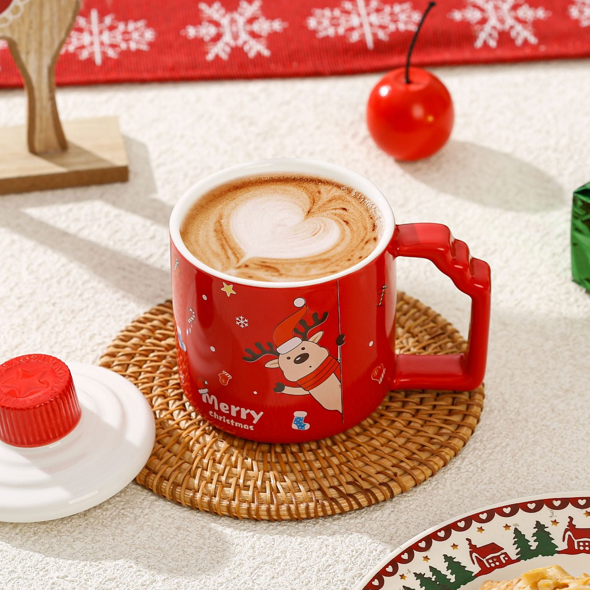 Handcrafted Christmas porcelain coffee mug, Jingdezhen ceramic holiday gift cup for coffee lovers — Solmira Living
