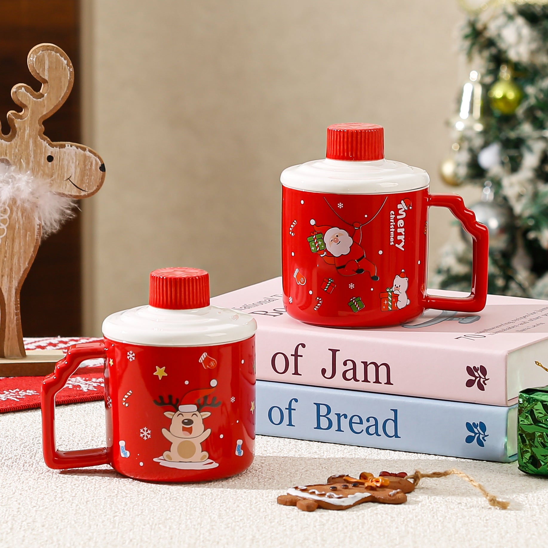 Handcrafted Christmas porcelain coffee mug, Jingdezhen ceramic holiday gift cup for coffee lovers — Solmira Living
