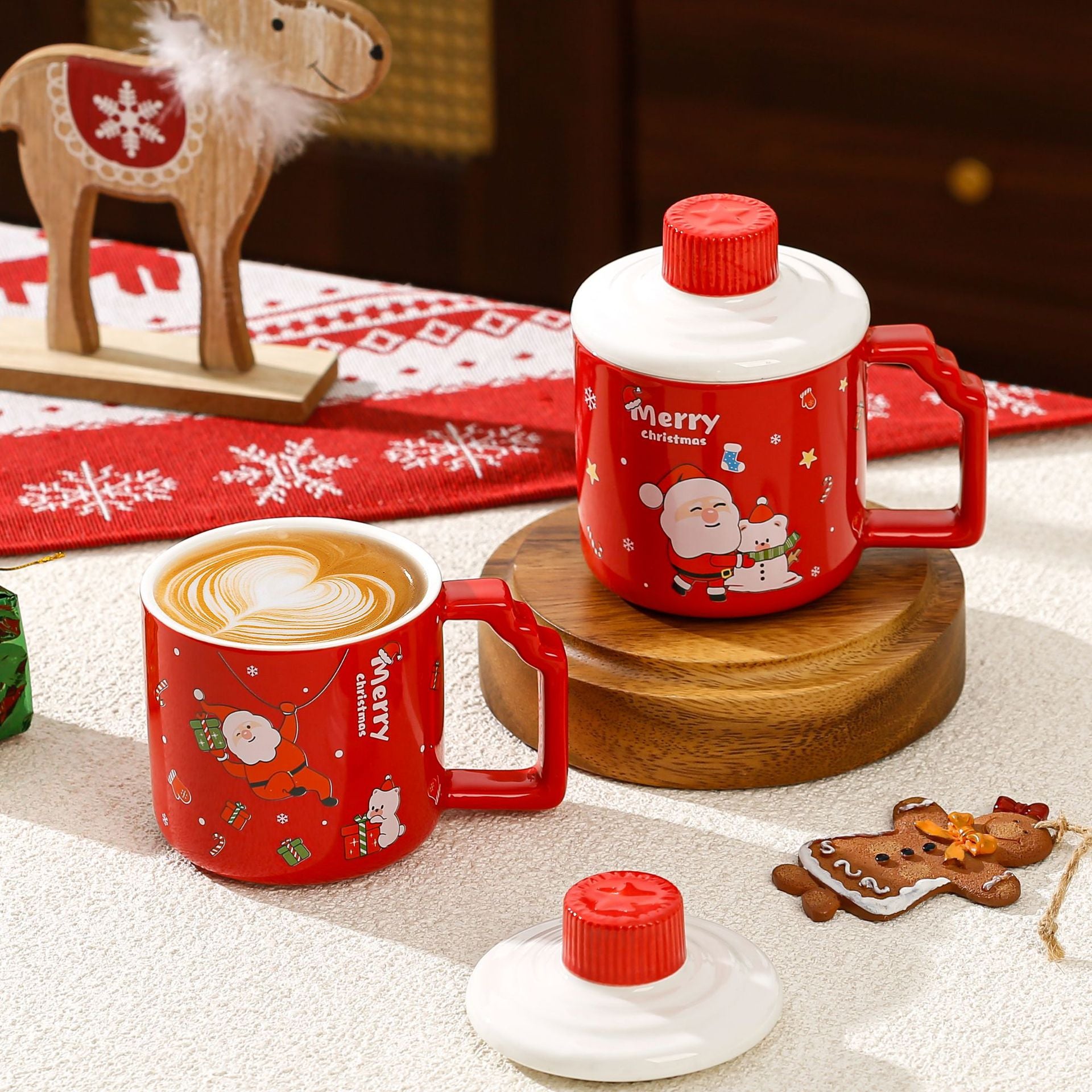 Handcrafted Christmas porcelain coffee mug, Jingdezhen ceramic holiday gift cup for coffee lovers — Solmira Living
