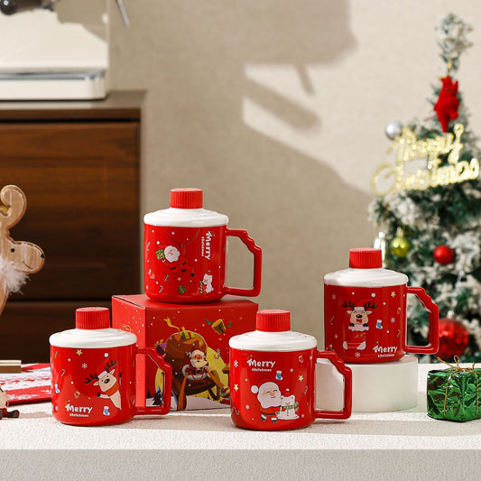 Handcrafted Christmas porcelain coffee mug, Jingdezhen ceramic holiday gift cup for coffee lovers — Solmira Living
