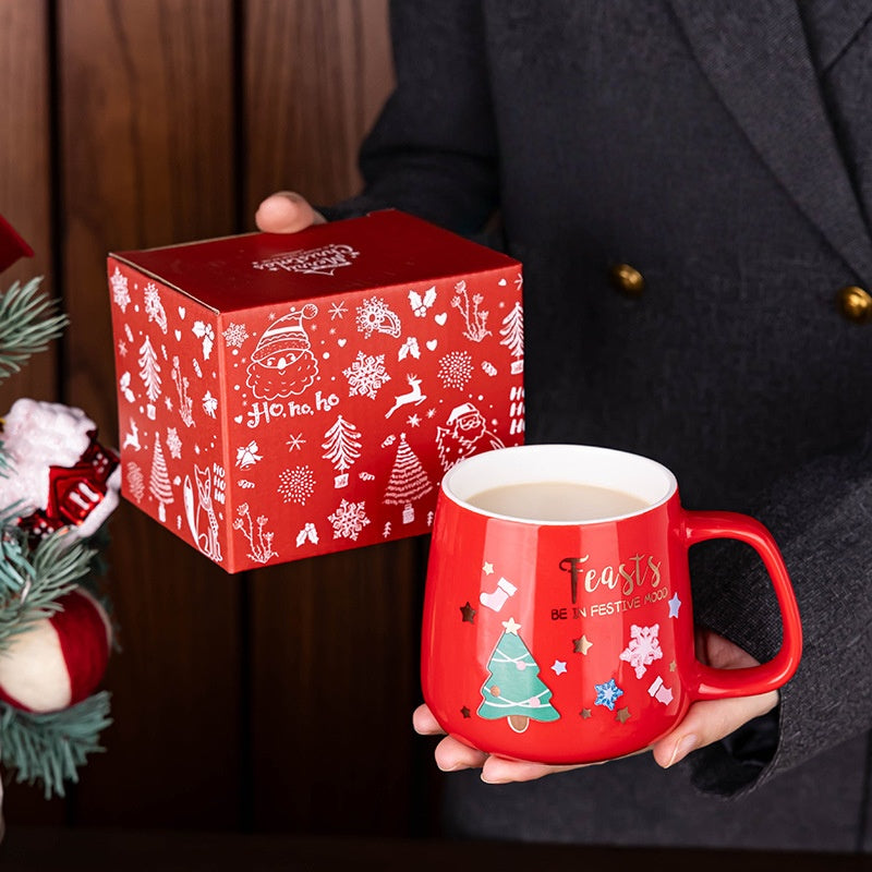 Handcrafted Christmas porcelain coffee mug, Jingdezhen ceramic holiday gift cup for coffee lovers — Solmira Living