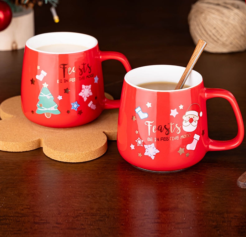Handcrafted Christmas porcelain coffee mug, Jingdezhen ceramic holiday gift cup for coffee lovers — Solmira Living