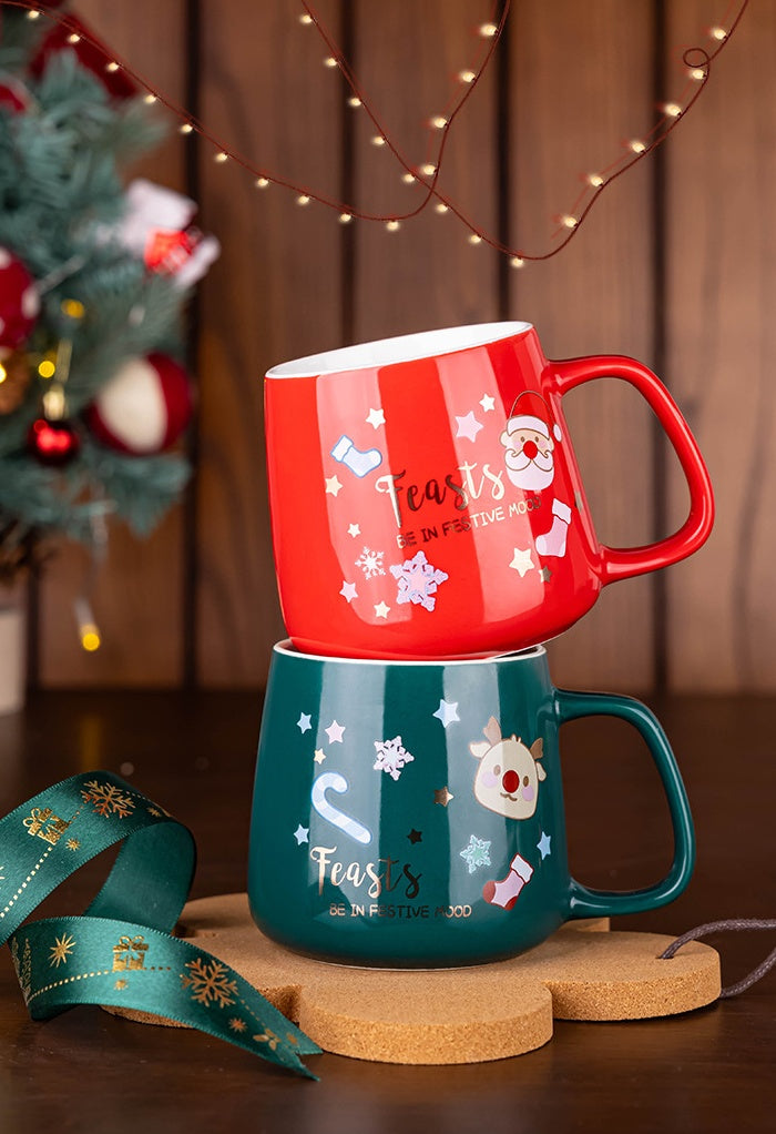 Handcrafted Christmas porcelain coffee mug, Jingdezhen ceramic holiday gift cup for coffee lovers — Solmira Living