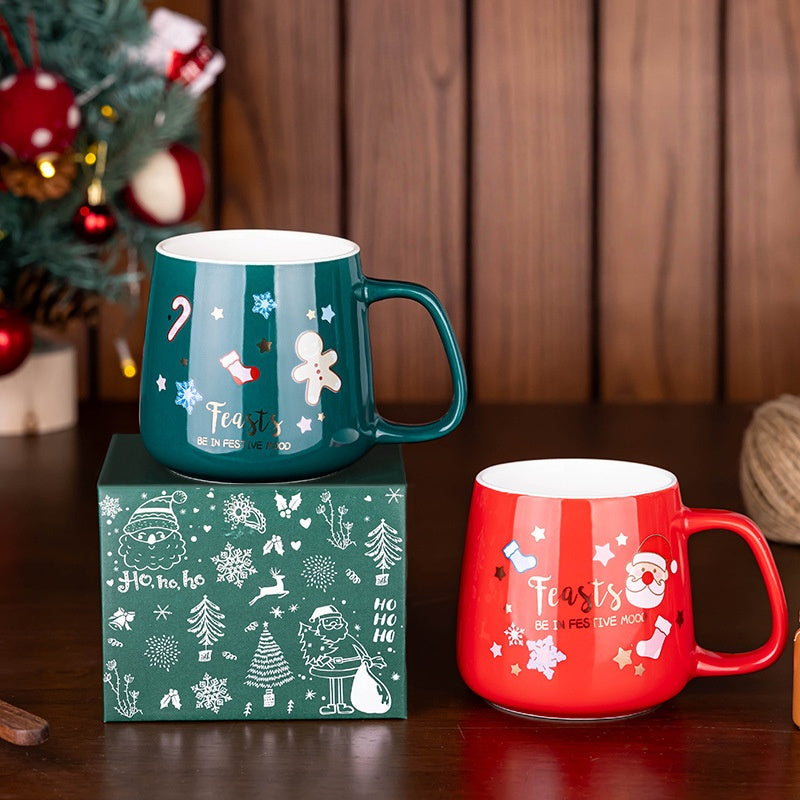 Handcrafted Christmas porcelain coffee mug, Jingdezhen ceramic holiday gift cup for coffee lovers — Solmira Living