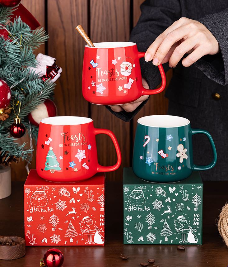 Handcrafted Christmas porcelain coffee mug, Jingdezhen ceramic holiday gift cup for coffee lovers — Solmira Living