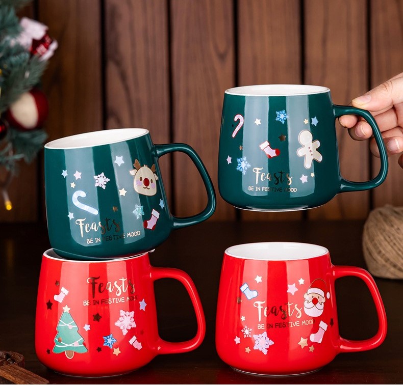 Handcrafted Christmas porcelain coffee mug, Jingdezhen ceramic holiday gift cup for coffee lovers — Solmira Living