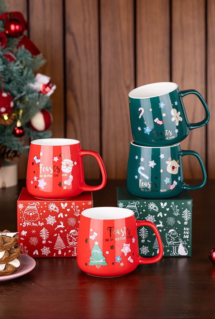 Handcrafted Christmas porcelain coffee mug, Jingdezhen ceramic holiday gift cup for coffee lovers — Solmira Living