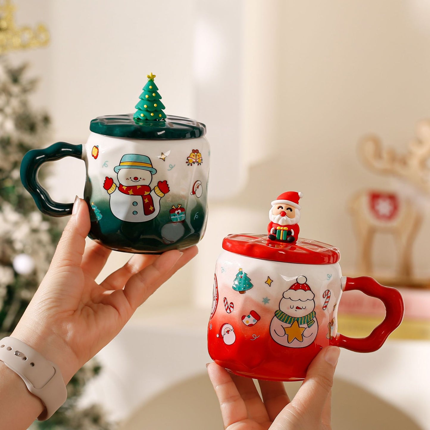 Handcrafted Christmas porcelain coffee mug, Jingdezhen ceramic holiday gift cup for coffee lovers — Solmira Living