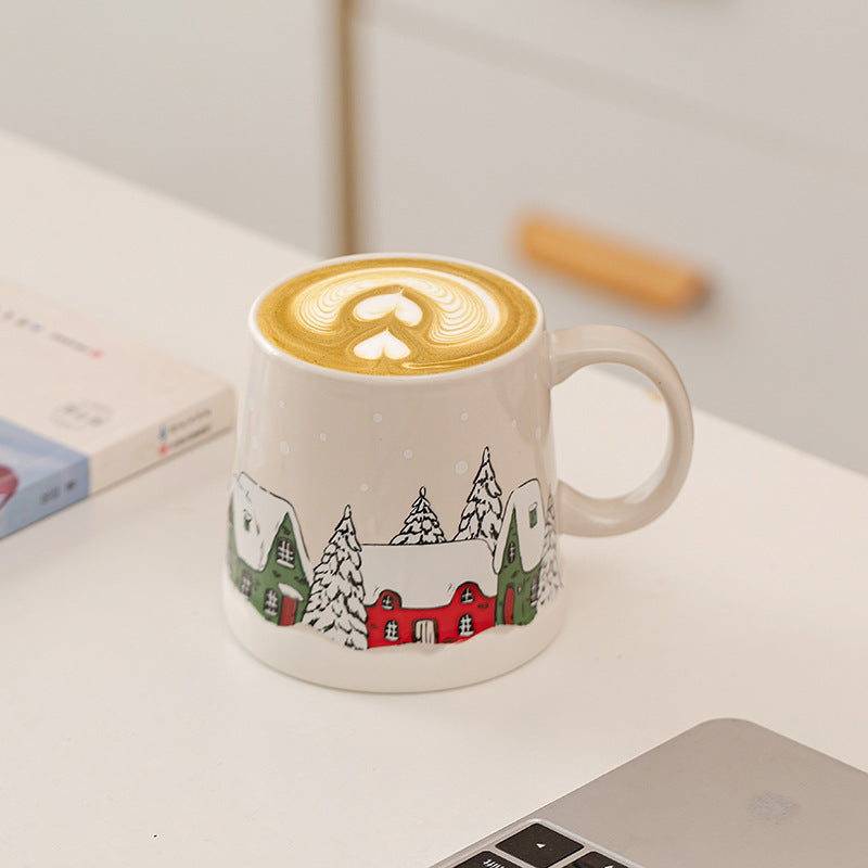 Handcrafted Christmas porcelain coffee mug, Jingdezhen ceramic holiday gift cup for coffee lovers — Solmira Living