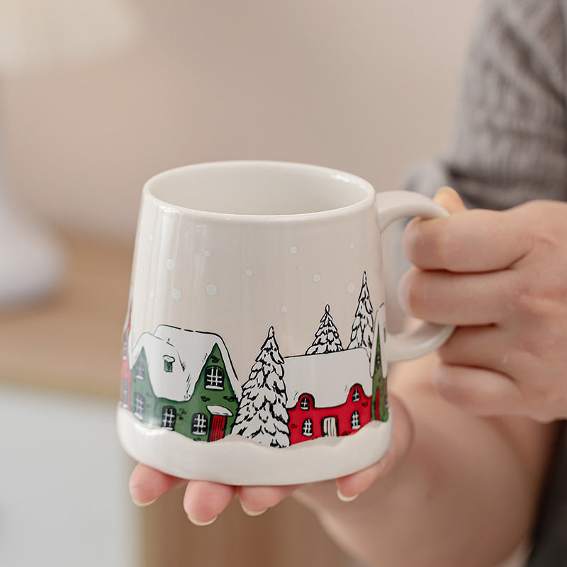 Handcrafted Christmas porcelain coffee mug, Jingdezhen ceramic holiday gift cup for coffee lovers — Solmira Living