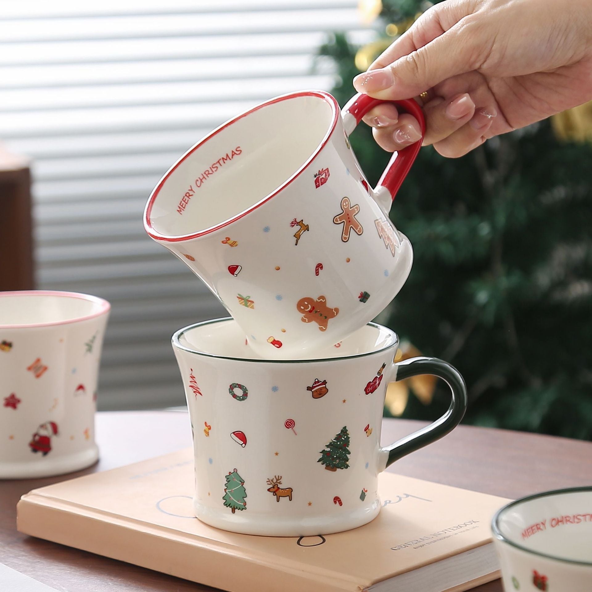 Handcrafted Christmas porcelain coffee mug, Jingdezhen ceramic holiday gift cup for coffee lovers — Solmira Living