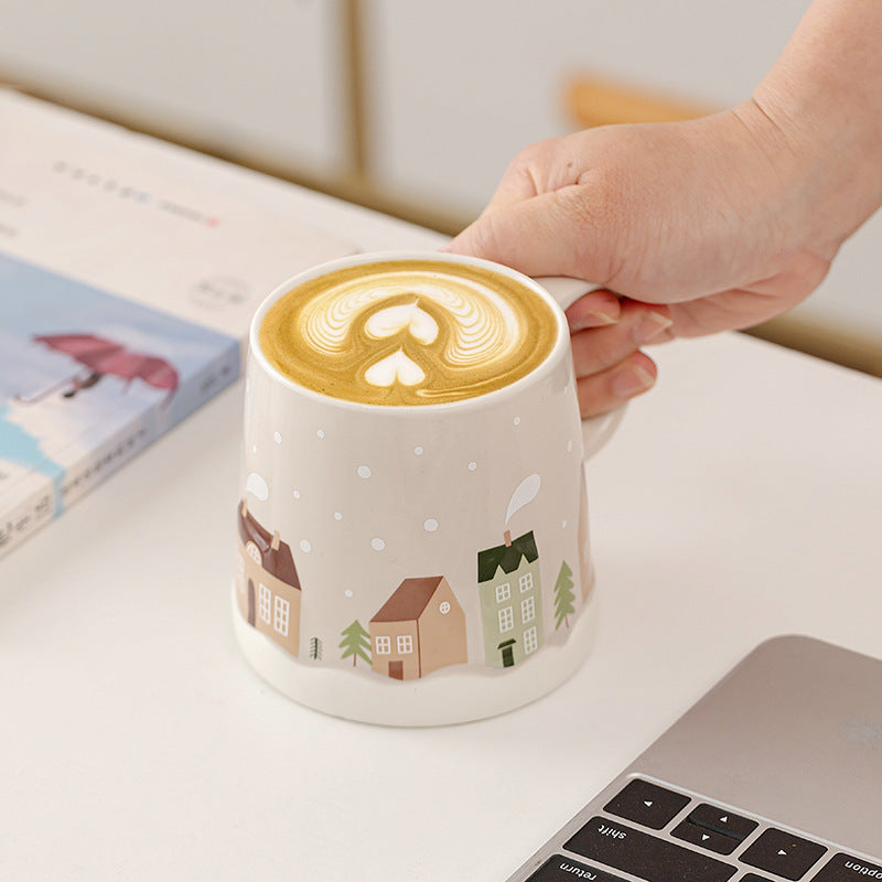 Handcrafted Christmas porcelain coffee mug, Jingdezhen ceramic holiday gift cup for coffee lovers — Solmira Living