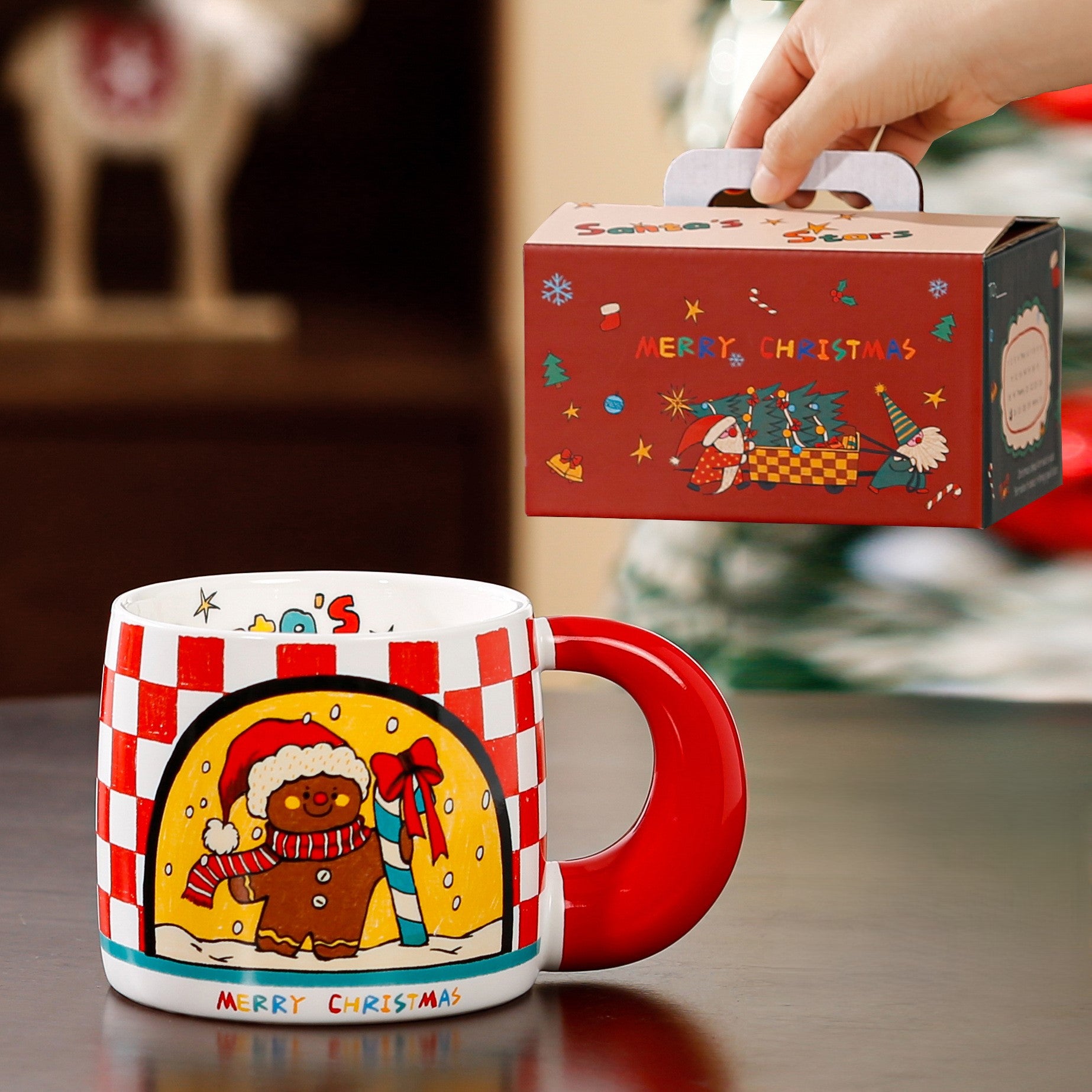 Handcrafted Christmas porcelain coffee mug, Jingdezhen ceramic holiday gift cup for coffee lovers — Solmira Living