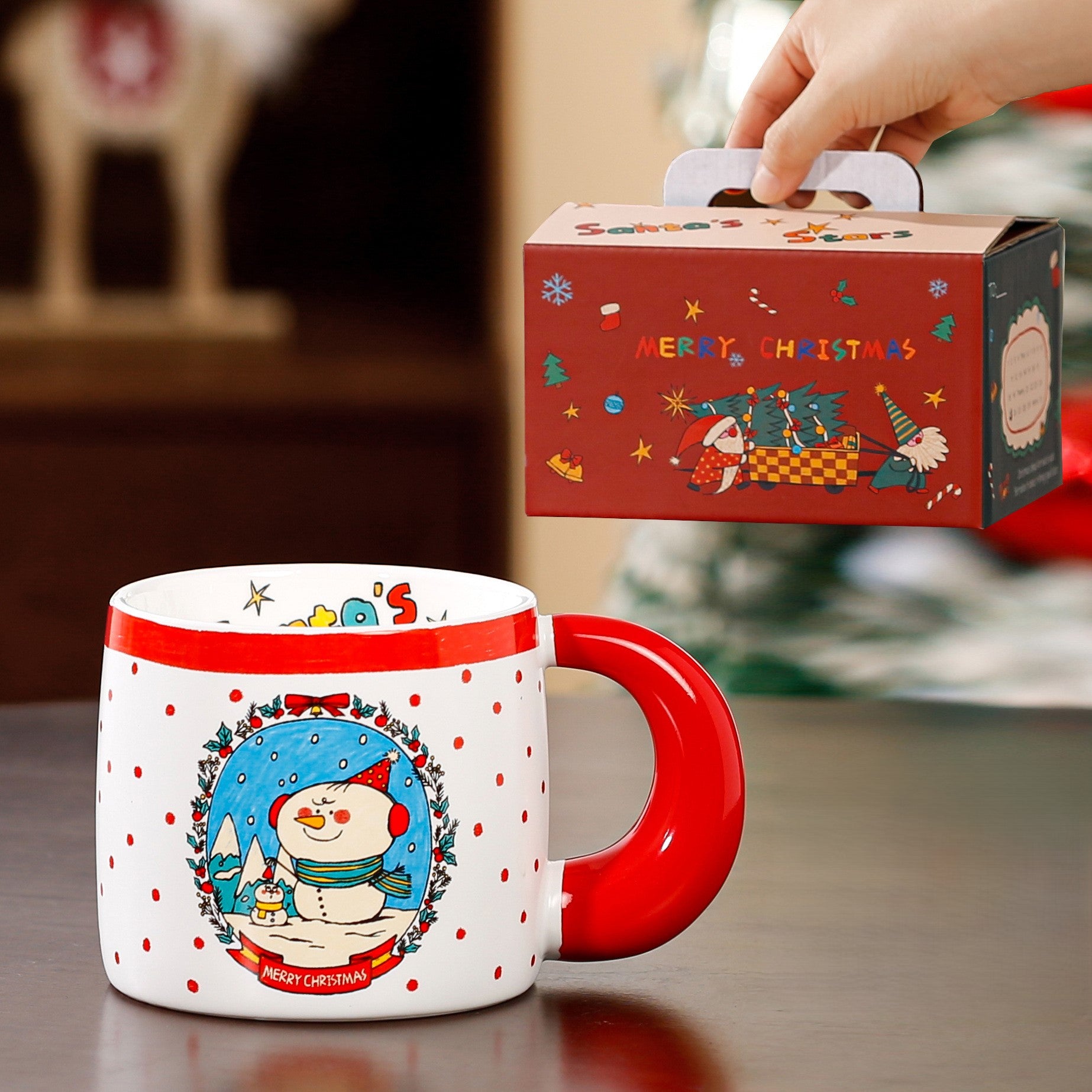 Handcrafted Christmas porcelain coffee mug, Jingdezhen ceramic holiday gift cup for coffee lovers — Solmira Living