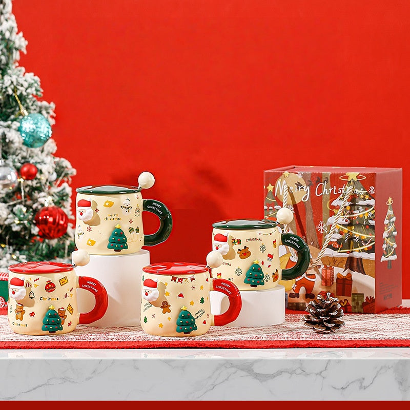 Handcrafted Christmas porcelain coffee mug, Jingdezhen ceramic holiday gift cup for coffee lovers — Solmira Living