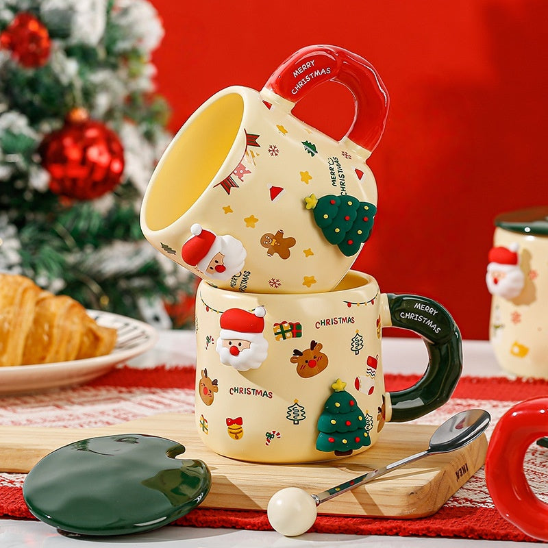 Handcrafted Christmas porcelain coffee mug, Jingdezhen ceramic holiday gift cup for coffee lovers — Solmira Living