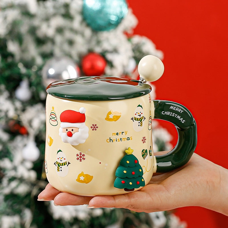 Handcrafted Christmas porcelain coffee mug, Jingdezhen ceramic holiday gift cup for coffee lovers — Solmira Living