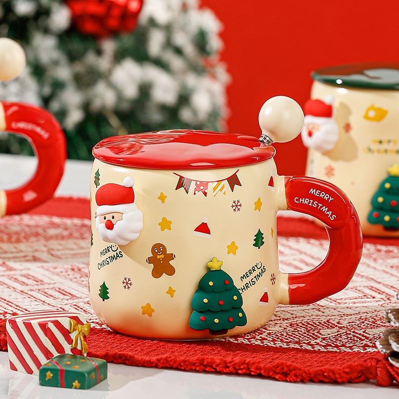 Handcrafted Christmas porcelain coffee mug, Jingdezhen ceramic holiday gift cup for coffee lovers — Solmira Living