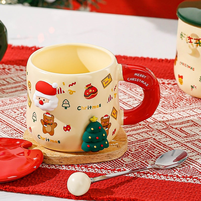 Handcrafted Christmas porcelain coffee mug, Jingdezhen ceramic holiday gift cup for coffee lovers — Solmira Living