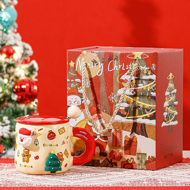 Handcrafted Christmas porcelain coffee mug, Jingdezhen ceramic holiday gift cup for coffee lovers — Solmira Living
