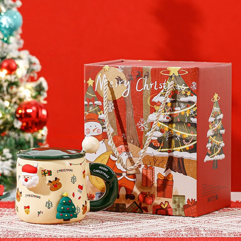 Handcrafted Christmas porcelain coffee mug, Jingdezhen ceramic holiday gift cup for coffee lovers — Solmira Living