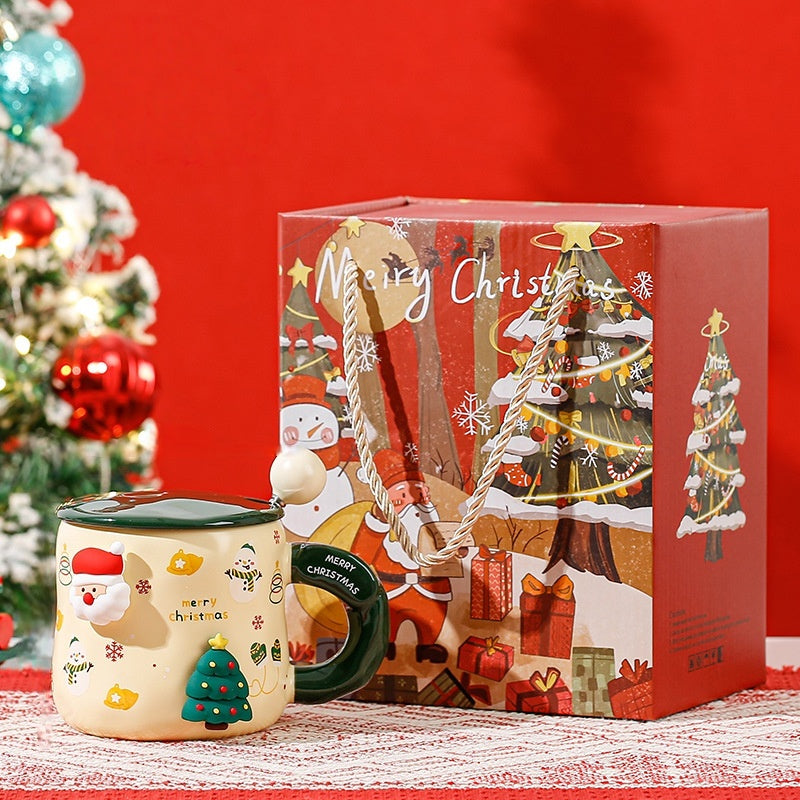 Handcrafted Christmas porcelain coffee mug, Jingdezhen ceramic holiday gift cup for coffee lovers — Solmira Living