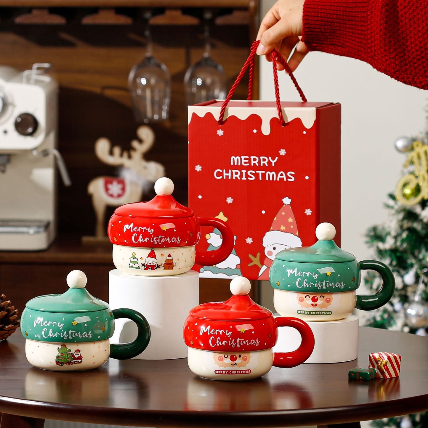 Handcrafted Christmas porcelain coffee mug, Jingdezhen ceramic holiday gift cup for coffee lovers — Solmira Living

