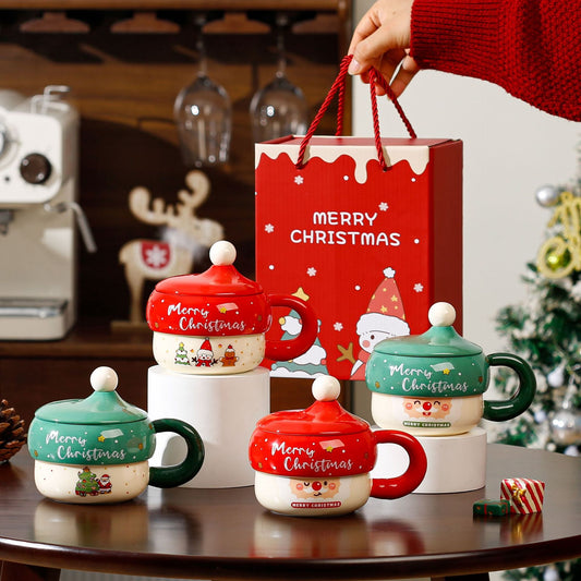 Handcrafted Christmas porcelain coffee mug, Jingdezhen ceramic holiday gift cup for coffee lovers — Solmira Living
