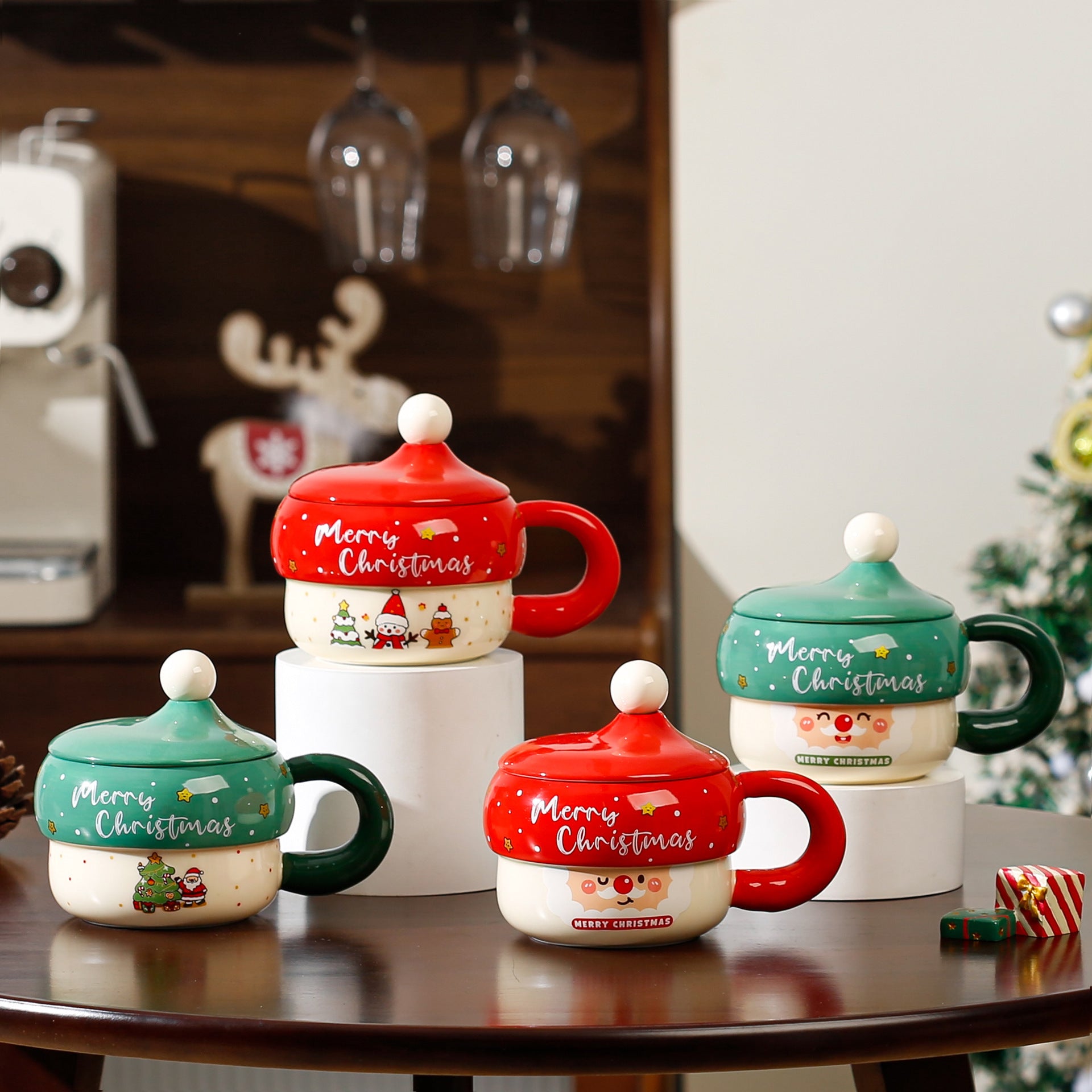 Handcrafted Christmas porcelain coffee mug, Jingdezhen ceramic holiday gift cup for coffee lovers — Solmira Living