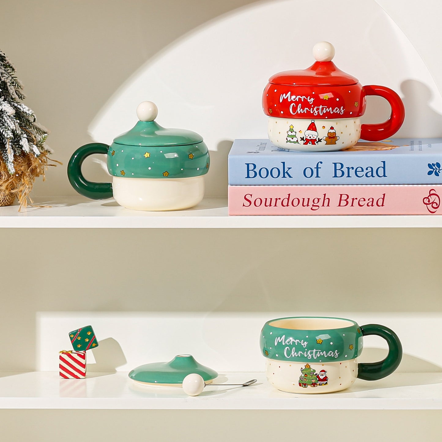 Handcrafted Christmas porcelain coffee mug, Jingdezhen ceramic holiday gift cup for coffee lovers — Solmira Living