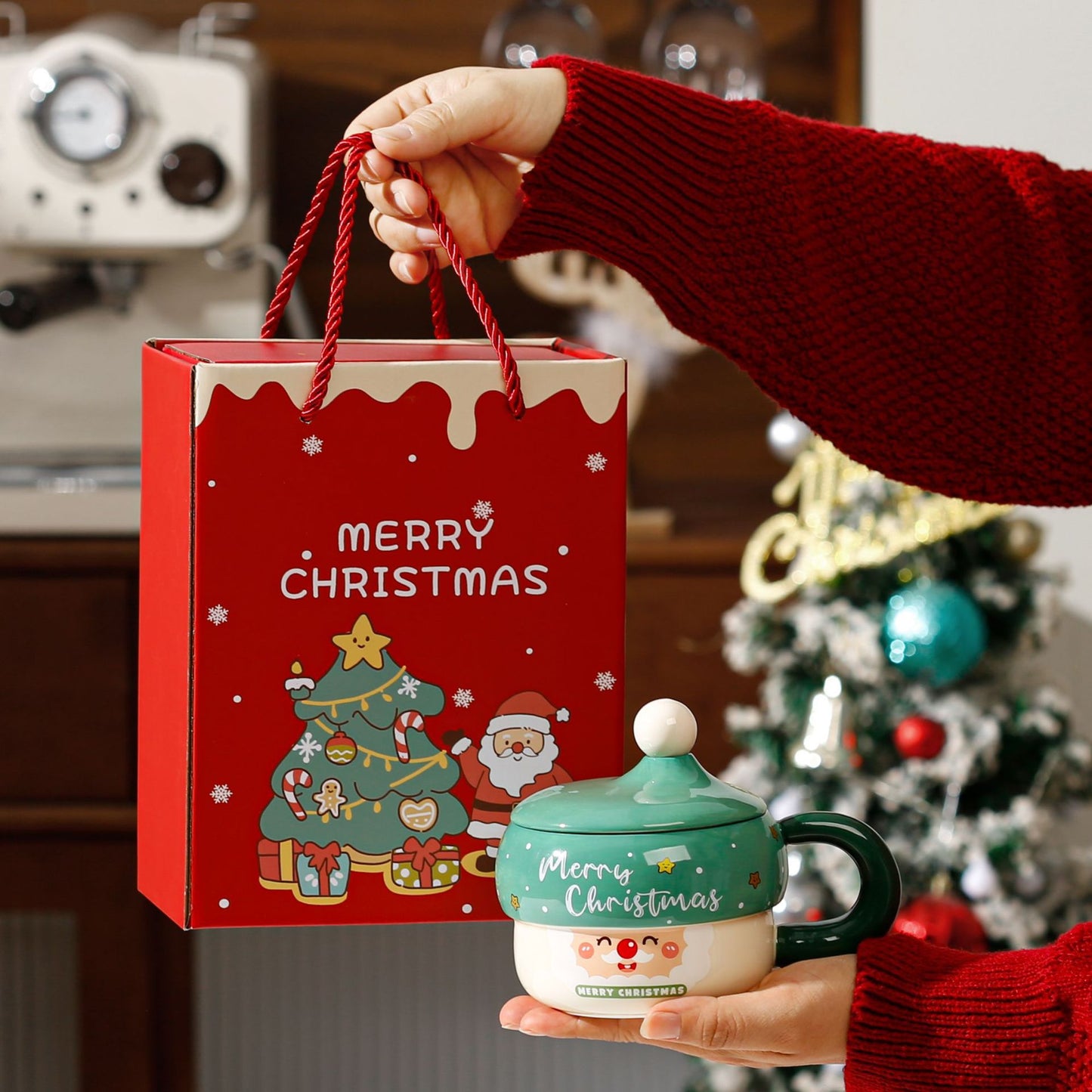 Handcrafted Christmas porcelain coffee mug, Jingdezhen ceramic holiday gift cup for coffee lovers — Solmira Living