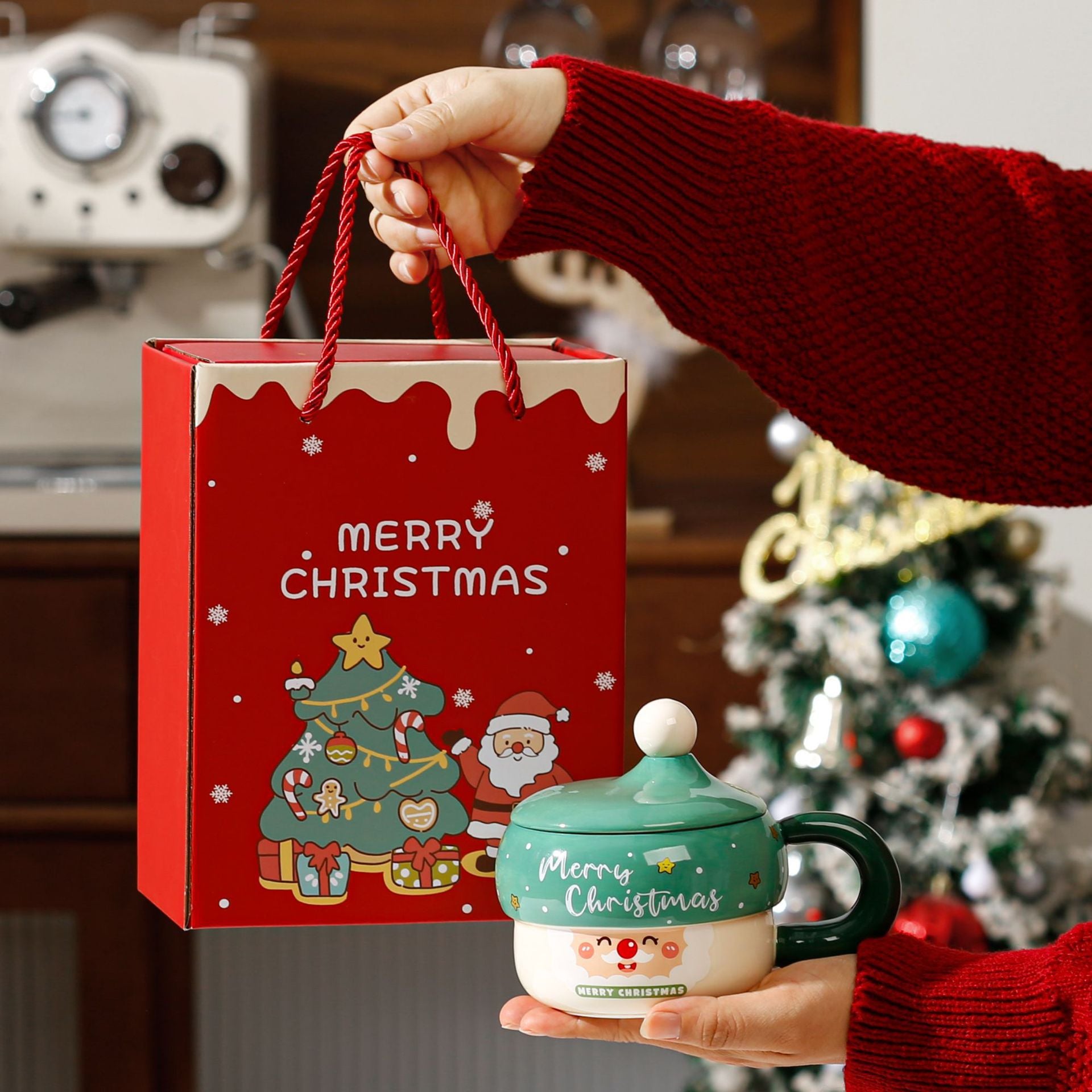 Handcrafted Christmas porcelain coffee mug, Jingdezhen ceramic holiday gift cup for coffee lovers — Solmira Living