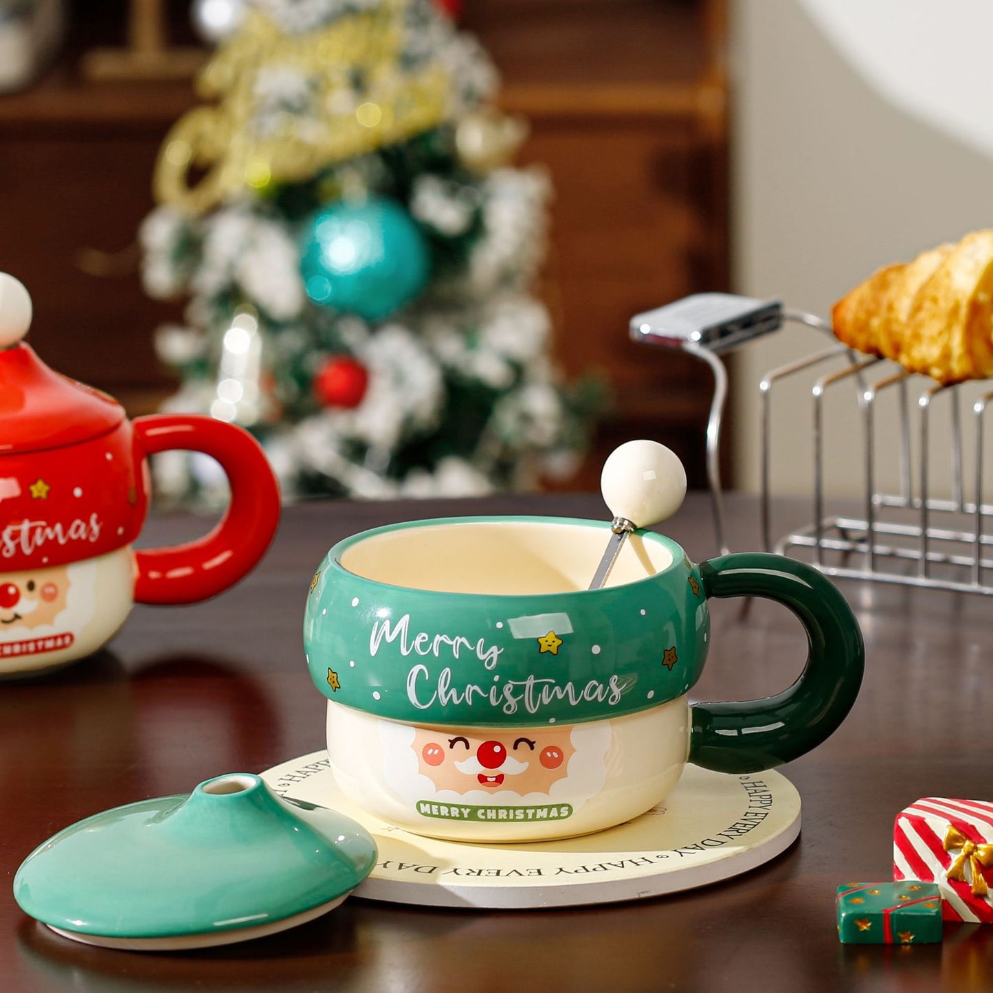 Handcrafted Christmas porcelain coffee mug, Jingdezhen ceramic holiday gift cup for coffee lovers — Solmira Living