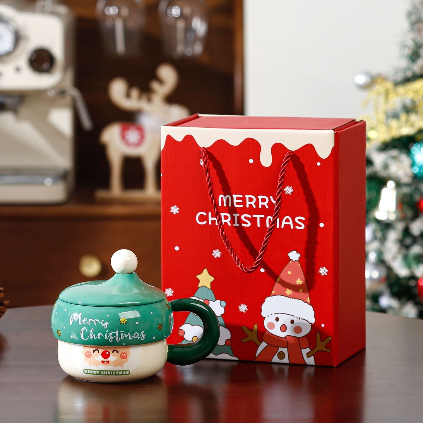Handcrafted Christmas porcelain coffee mug, Jingdezhen ceramic holiday gift cup for coffee lovers — Solmira Living