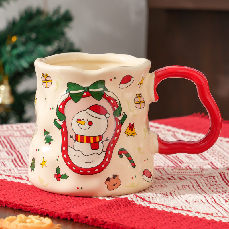 Handcrafted Christmas porcelain coffee mug, Jingdezhen ceramic holiday gift cup for coffee lovers — Solmira Living
