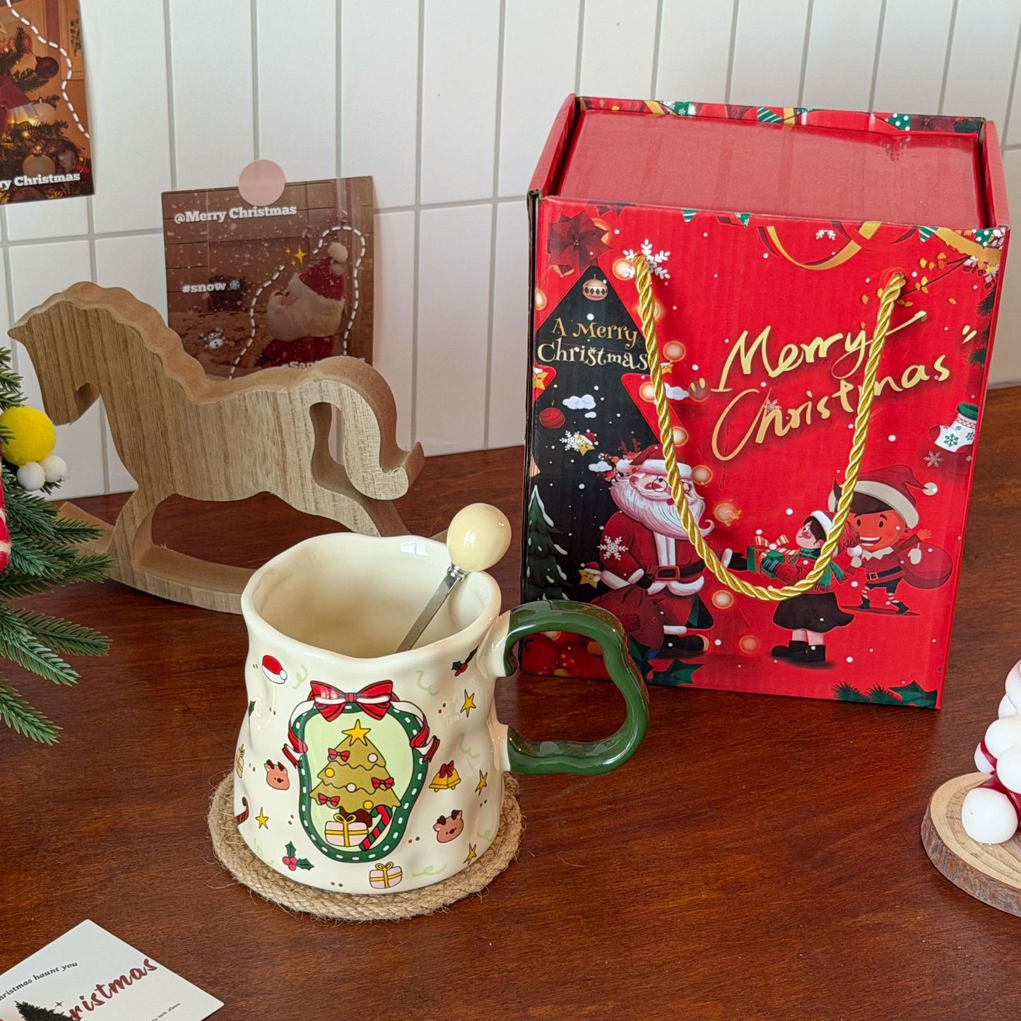 Handcrafted Christmas porcelain coffee mug, Jingdezhen ceramic holiday gift cup for coffee lovers — Solmira Living
