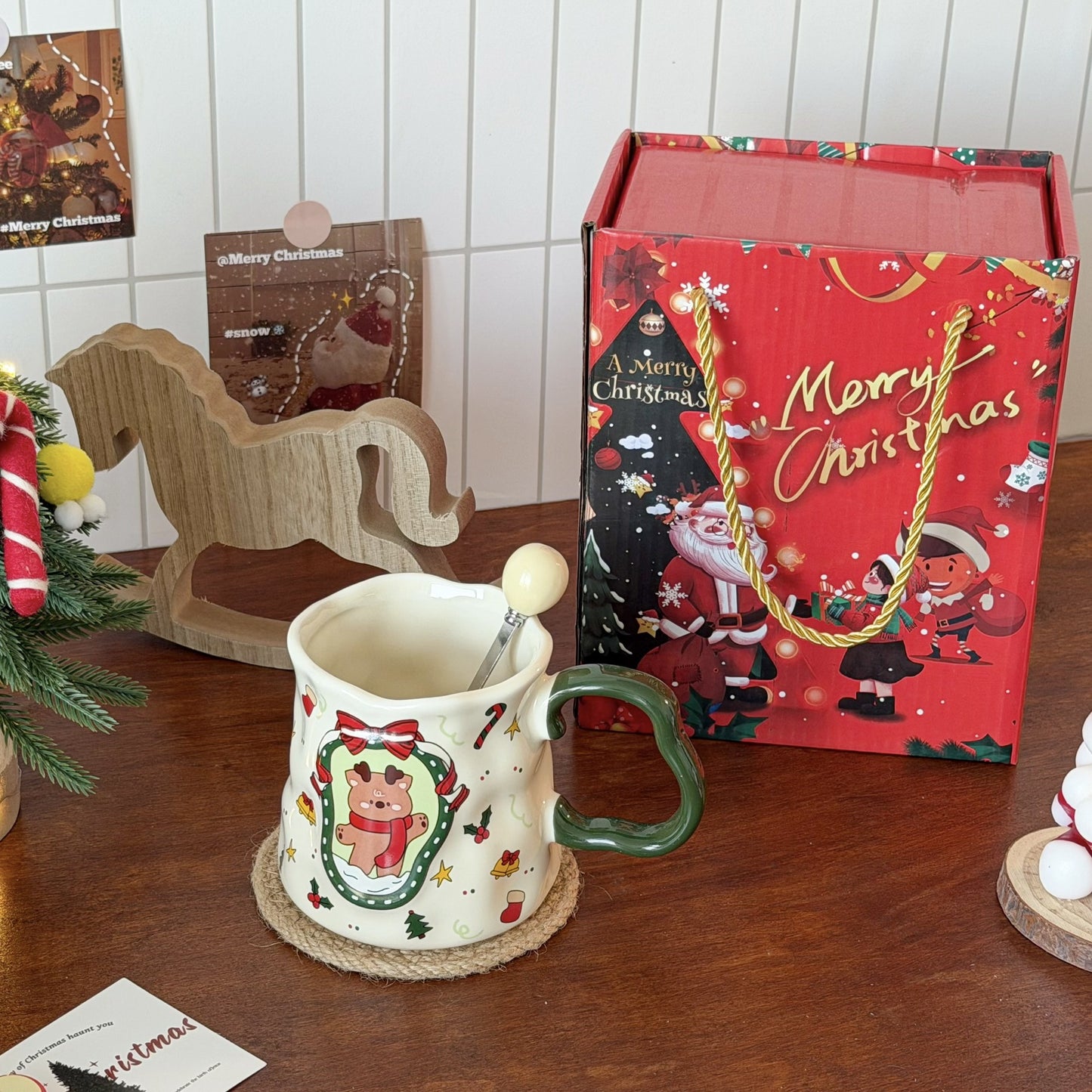 Handcrafted Christmas porcelain coffee mug, Jingdezhen ceramic holiday gift cup for coffee lovers — Solmira Living
