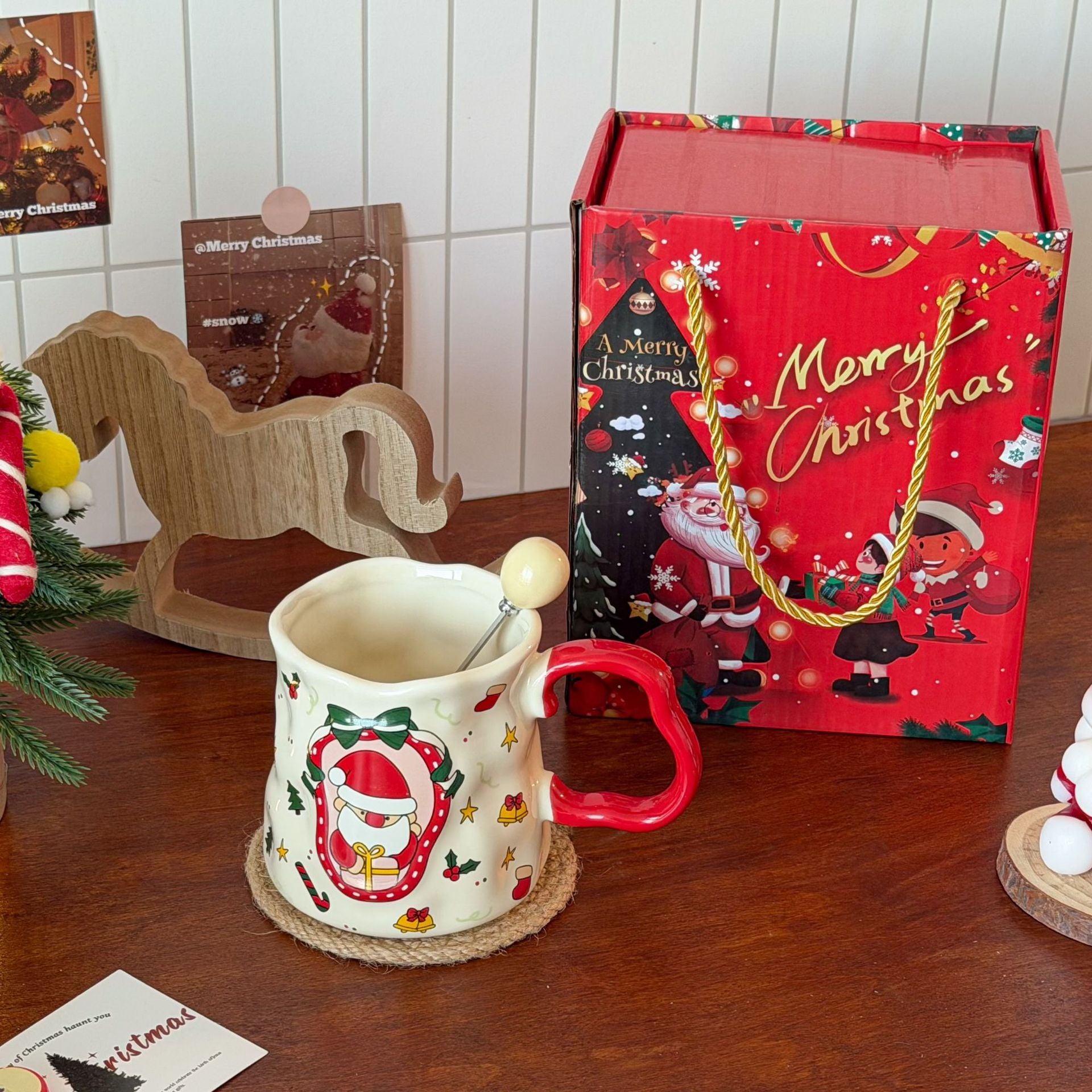 Handcrafted Christmas porcelain coffee mug, Jingdezhen ceramic holiday gift cup for coffee lovers — Solmira Living
