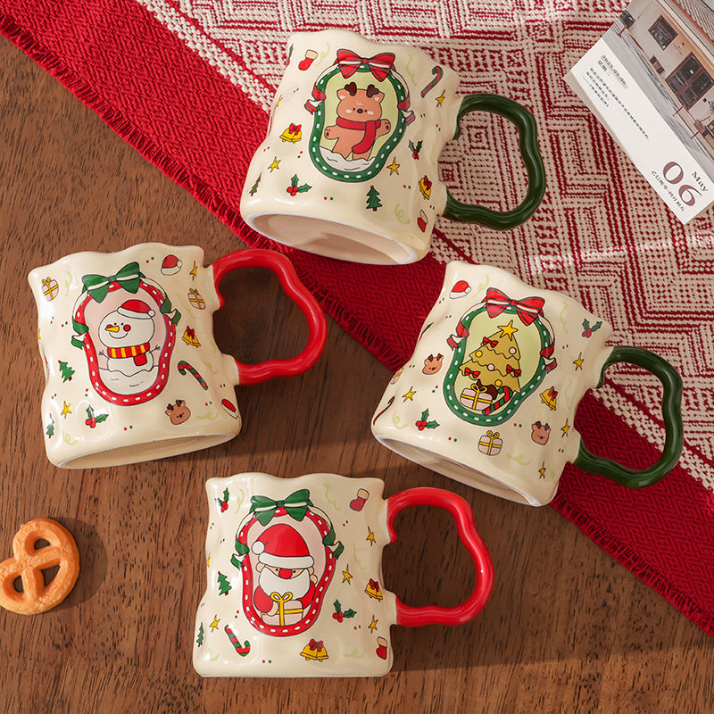 Handcrafted Christmas porcelain coffee mug, Jingdezhen ceramic holiday gift cup for coffee lovers — Solmira Living

