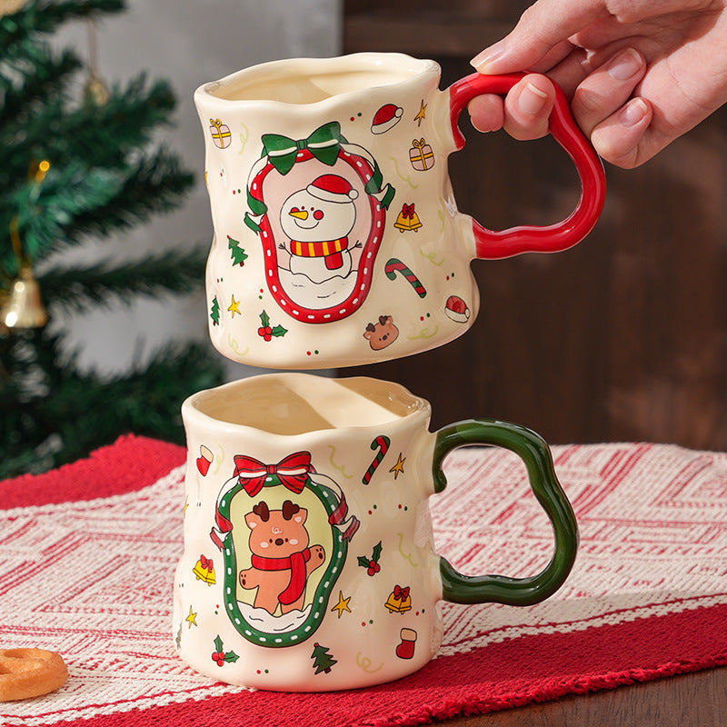 Handcrafted Christmas porcelain coffee mug, Jingdezhen ceramic holiday gift cup for coffee lovers — Solmira Living
