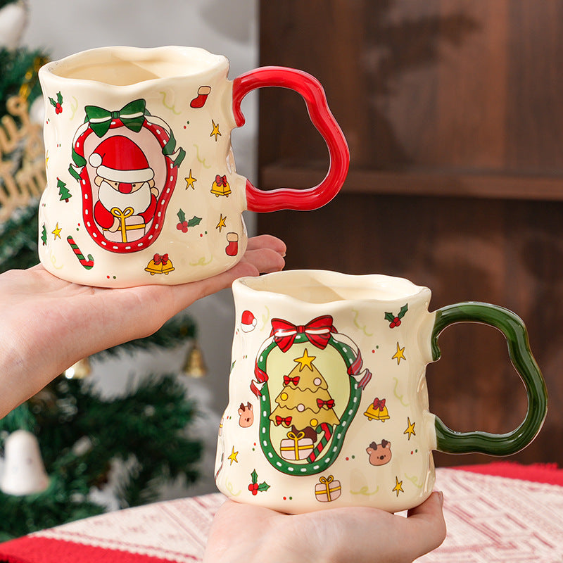 Handcrafted Christmas porcelain coffee mug, Jingdezhen ceramic holiday gift cup for coffee lovers — Solmira Living
