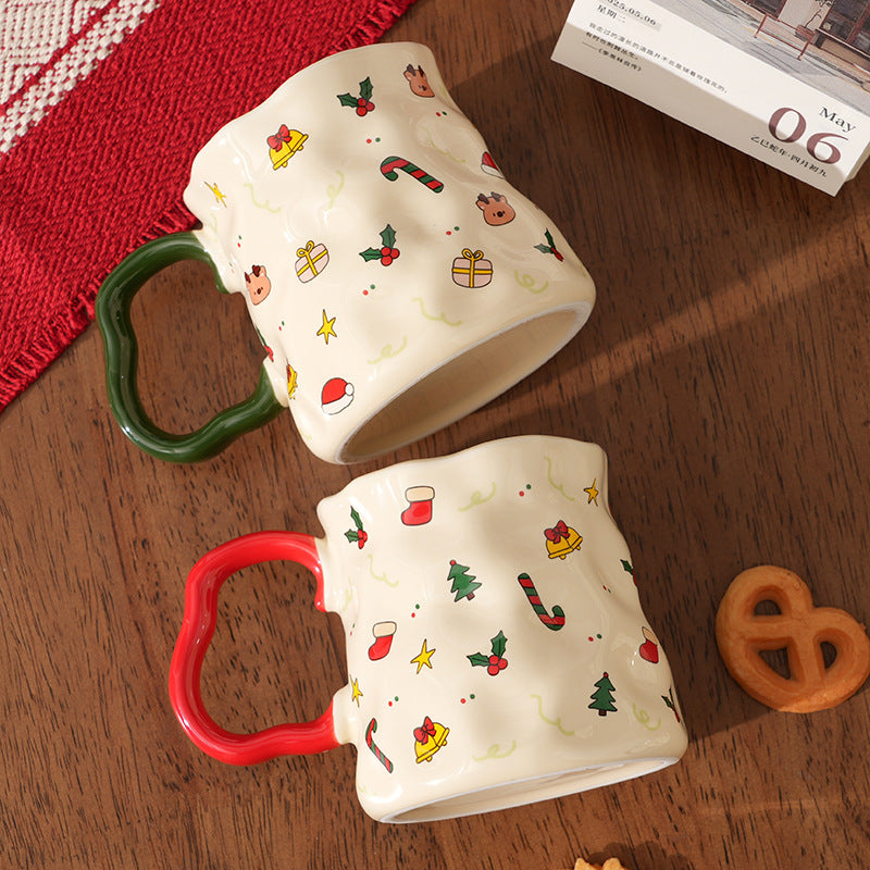 Handcrafted Christmas porcelain coffee mug, Jingdezhen ceramic holiday gift cup for coffee lovers — Solmira Living
