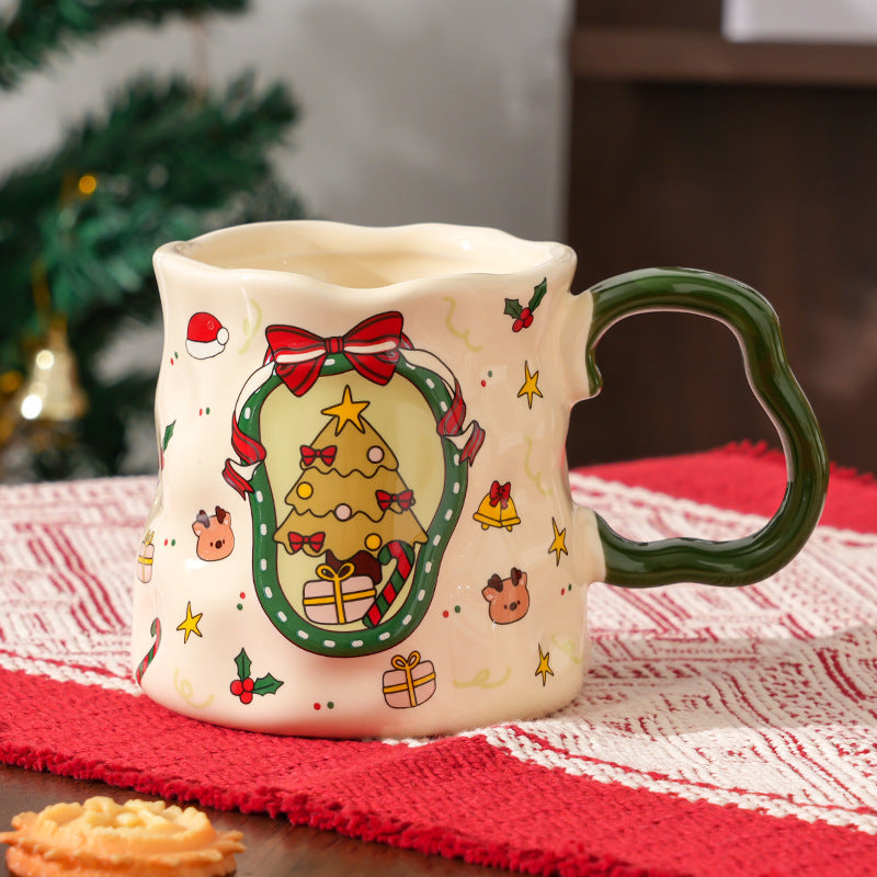 Handcrafted Christmas porcelain coffee mug, Jingdezhen ceramic holiday gift cup for coffee lovers — Solmira Living
