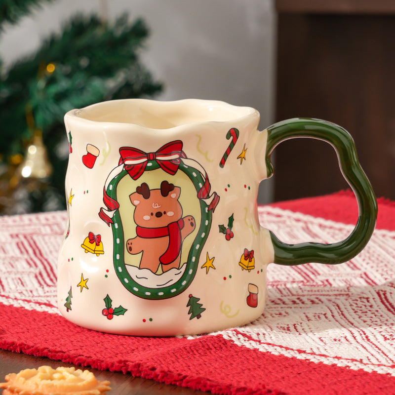 Handcrafted Christmas porcelain coffee mug, Jingdezhen ceramic holiday gift cup for coffee lovers — Solmira Living
