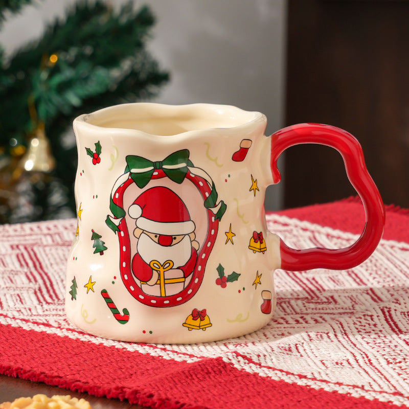 Handcrafted Christmas porcelain coffee mug, Jingdezhen ceramic holiday gift cup for coffee lovers — Solmira Living
