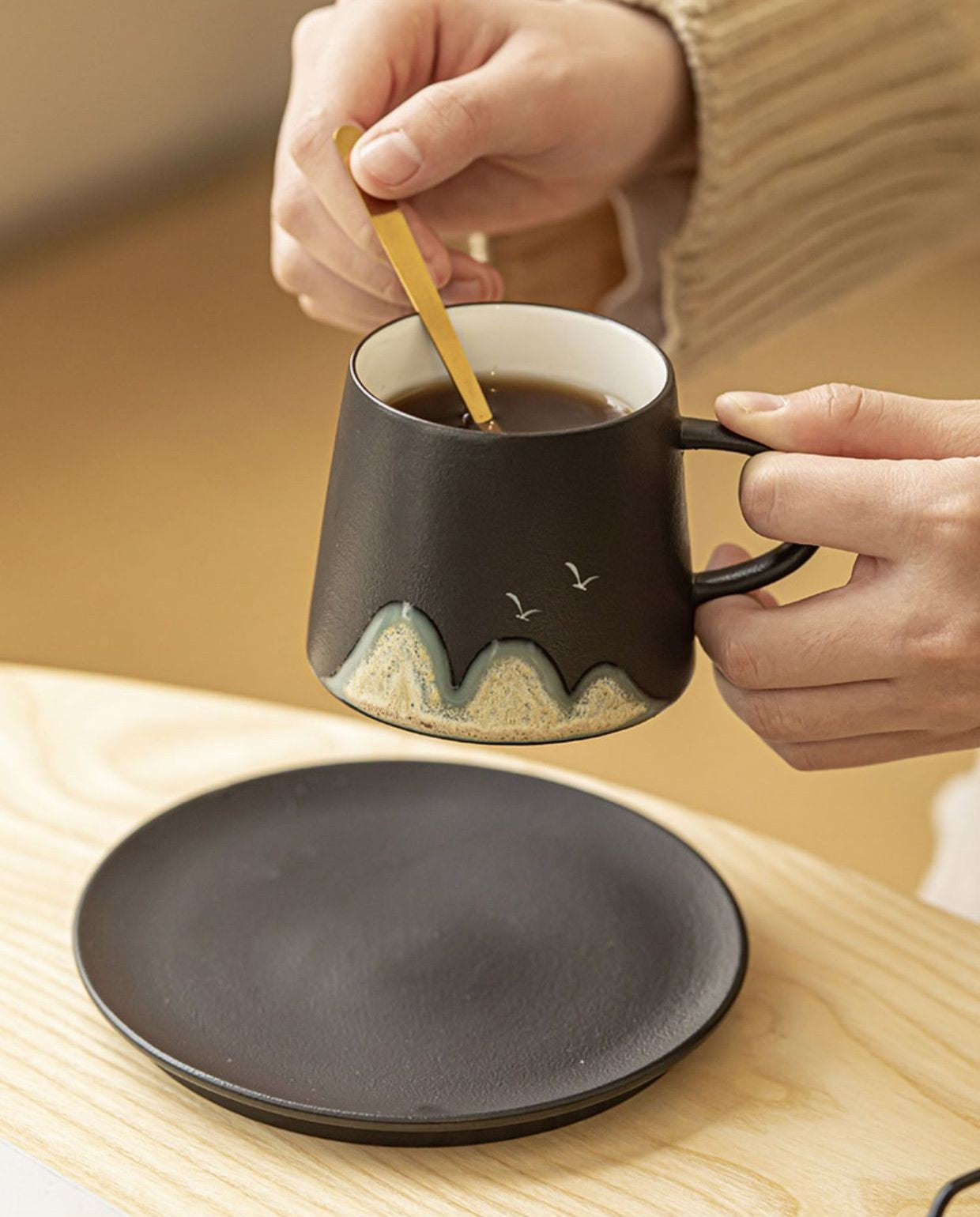 Handcrafted Jingdezhen porcelain coffee mug, minimalist handmade ceramic cup for everyday rituals — Solmira Living