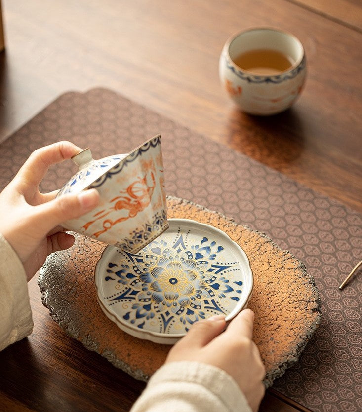 Handcrafted Jingdezhen porcelain tea set and teacup, Chinese ceramic art for mindful tea rituals — Solmira Living
